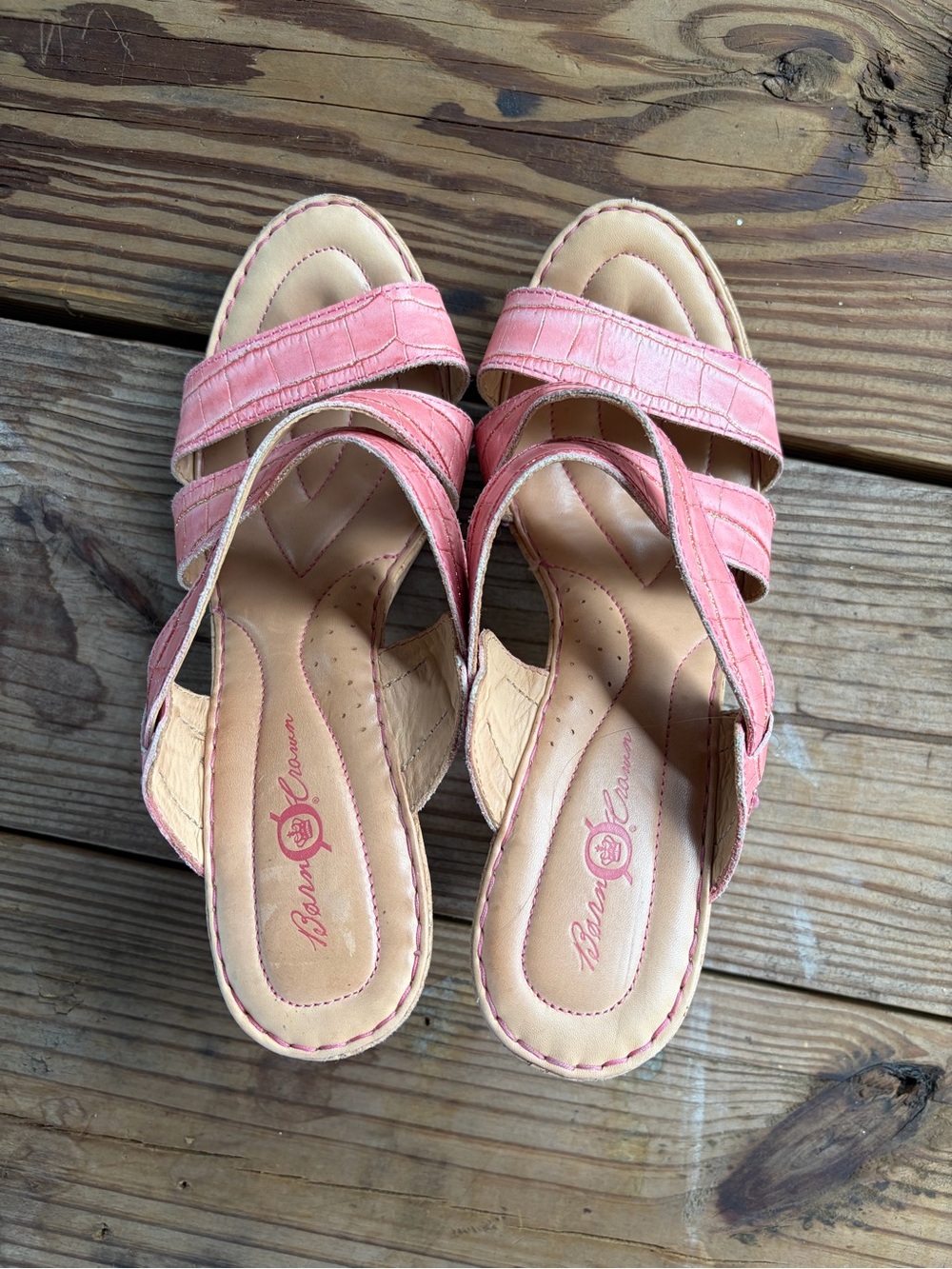 Born Coral and Cream Leather Cork-Stack Heel Mules - Picture 7 of 7